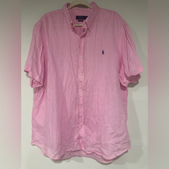 Polo Ralph Lauren Linen Shirt Pink Ocean Wash Linen Button Up Short Sleeve XXL - Picture 1 of 5